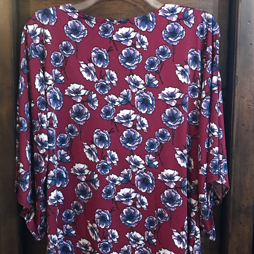 Krush Purple Floral & Maroon Top Split Sleeves LG - Picture 4 of 4